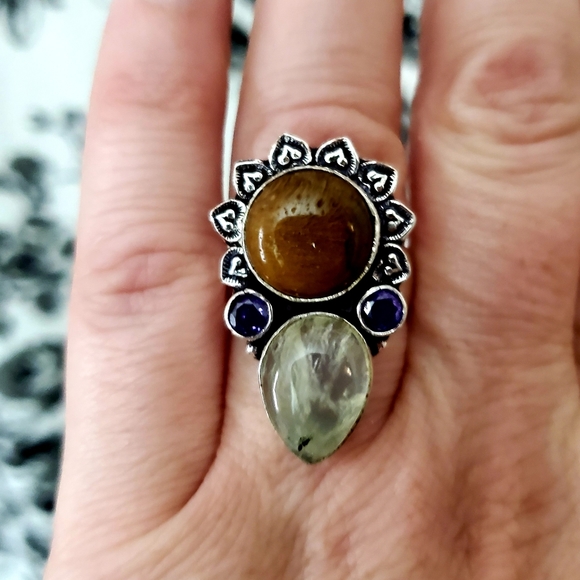 New Golden Rutile, Tiger Eye and Amethyst 925 Silver Ring. - Picture 4 of 9